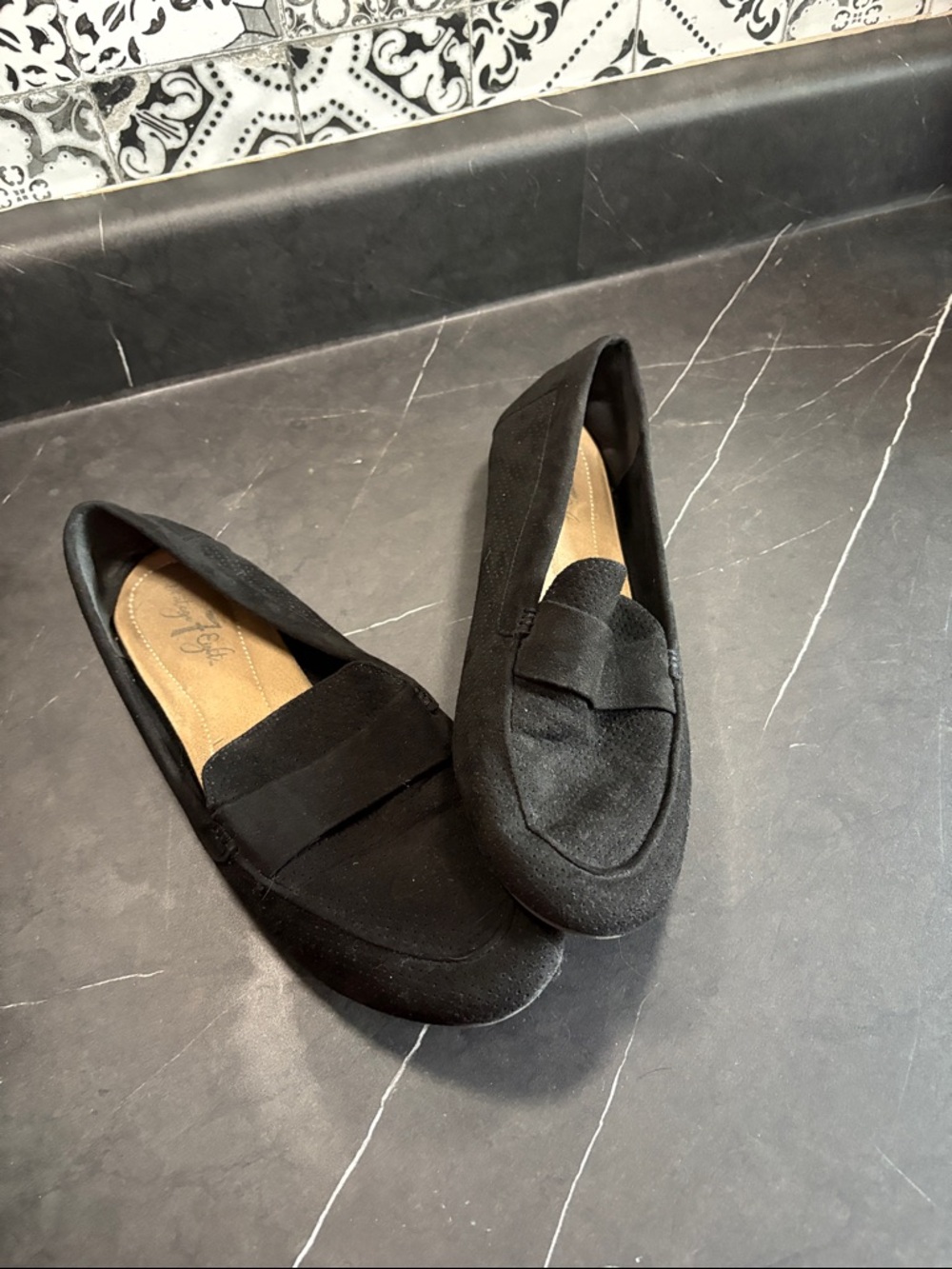 Women's Black Suede Penny Loafers - Casual Slip-On Flats